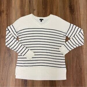 TALBOTS sweater V-neck, white with black stripes. Size small